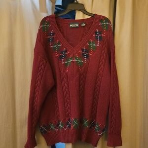 Vintage American Eagle Plum V-neck Cableknit Granny Sweater Baggy Medium